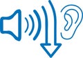 Low noise level icon, Low sound blue vector icon.