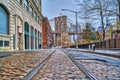 Rail tracks Brooklyn NYC close vanishing point