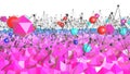 Low poly abstract background with modern gradient colors. Blue violet 3d surface with grid and 3d objects. V9