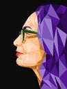 Low poly abstract portrait of a woman wearing glasses. Polygonal. Vector illustration