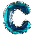 Low Poly Alphabet Letter C. Blue color Isolated white