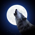 Low-poly art of a howling wolf against a full moon. Royalty Free Stock Photo