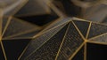 Low-poly black background with golden lines and dof effect Royalty Free Stock Photo