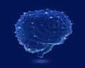 Low poly brain model with wireframe isolated on dark blue background