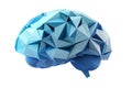 A low-poly brain with neural pathways represented by glowing blue patterns, on a white background