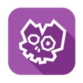 Low Poly Broken Skull Icon. White silhouette on violet background