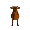 Low poly brown cow. Front view. 3D. Vector illustration