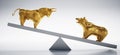 Golden bull and bear - concept stock market up and downs Royalty Free Stock Photo