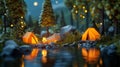Low Poly Camping Scene at Night by a Lake Royalty Free Stock Photo