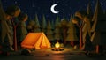 Low Poly Camping Scene With Tent and Campfire Under Night Sky Royalty Free Stock Photo
