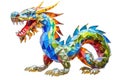 Low poly Chinese traditional dragon masterpiece made of 3d stained glass