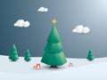 Low poly christmas tree. Holiday card template