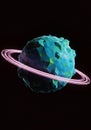 A low-poly, computer-generated image of a planet with an angular, faceted surface in Royalty Free Stock Photo