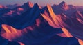 Low-poly, computer-generated mountain landscape with sharp, angular peaks. The Royalty Free Stock Photo