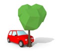 Low poly 3d car crash with tree Royalty Free Stock Photo