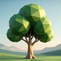 Low-poly 3D illustration featuring a stylized tree with a geometric design Royalty Free Stock Photo