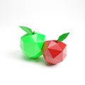 Low poly 3D image of two apples on a white background. Red and green polygonal fruits. Healthy eating concept. Minimalistic