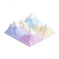 Low-poly 3D model of mountainous terrain with five distinct peaks. Each mountain is Royalty Free Stock Photo