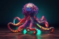 low poly 3D octopus, front facing, led color background, colorful, intricate detail texture, 3d render, unreal engine AI generated