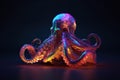 low poly 3D octopus, front facing, led color background, colorful, intricate detail texture, 3d render, unreal engine AI generated