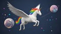 Unicorn Pegasus in Space Low Poly Fantasy Art, Rainbow Royalty Free Stock Photo