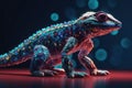 low poly 3D tokay gecko, agama, front facing, led color background, neon effect, AI generated