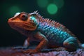 low poly 3D tokay gecko, agama, front facing, led color background, neon effect, AI generated