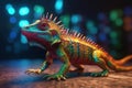 low poly 3D tokay gecko, agama, front facing, led color background, neon effect, AI generated