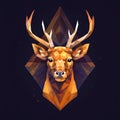 Low Poly Deer Portrait In Dark Amber And Indigo