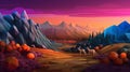 Low Poly Desert Landscape With Deer And Autumn Colors