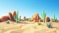 Low poly desert landscape with stylized sand dunes and geometric rock formations under a clear blue sky Royalty Free Stock Photo