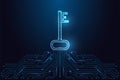 Low-poly digital key above circuit board symbolizing access, security and encryption, vector Royalty Free Stock Photo