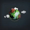 Low Poly Earth - Like Planet in Space with Stars, Clouds, Mountains and Water. 3D Render Illustration