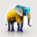 Low poly elephant in blue and yellow color. Generative AI Royalty Free Stock Photo