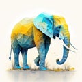 Low poly elephant in blue and yellow color. Generative AI Royalty Free Stock Photo