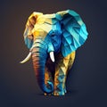 Low poly elephant in blue and yellow color. Generative AI Royalty Free Stock Photo