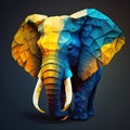 Low poly elephant in blue and yellow color. Generative AI Royalty Free Stock Photo