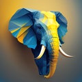 Low poly elephant in blue and yellow color. Generative AI Royalty Free Stock Photo