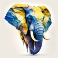 Low poly elephant in blue and yellow color. Generative AI Royalty Free Stock Photo