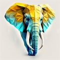 Low poly elephant in blue and yellow color. Generative AI Royalty Free Stock Photo