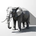 Low-poly elephant rendered in grayscale geometric shapes stands on a light Royalty Free Stock Photo