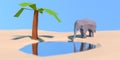 Low Poly Elephant at Watering Hole
