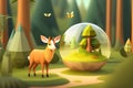 Low poly:fairy green forest with animals, Ai generated