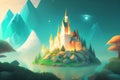 Low poly:fairytale mystic forest and a castle in it, Ai generated