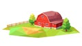 Low Poly Farm with Red Barn and Silo, Agricultural Scene, vector design Generative AI Royalty Free Stock Photo