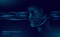 Low poly female human face biometric identification. Recognition system concept. Personal data secure access scanning