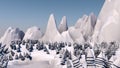 Low poly forest landscape. Illustration. Spruce forest and mountains. 3d render