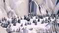 Low poly forest landscape. Illustration. Spruce forest and mountains. 3d render