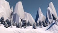 Low poly forest landscape. Illustration. Spruce forest and mountains. 3d render