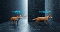 Low Poly Foxes and Foxes in Futuristic Binary Code Data Tunnel Royalty Free Stock Photo